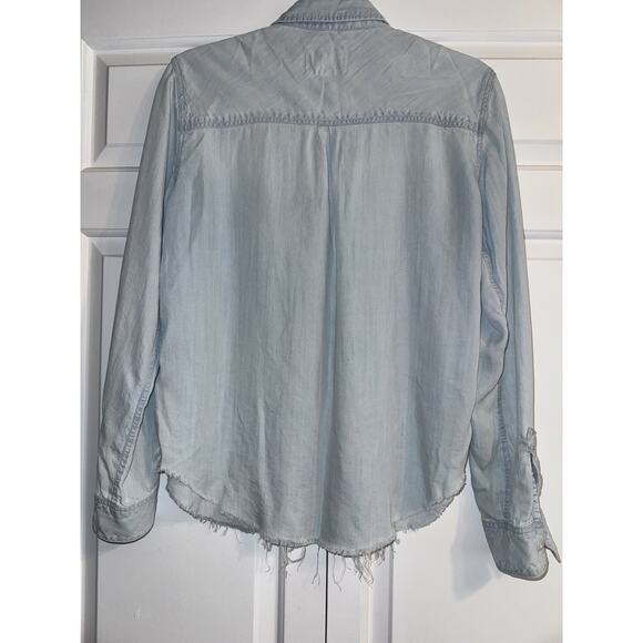 Rails Ingrid Raw Light Vintage Shirt Blue Raw Hem Long Sleeve Button Down Sz S - Picture 6 of 12